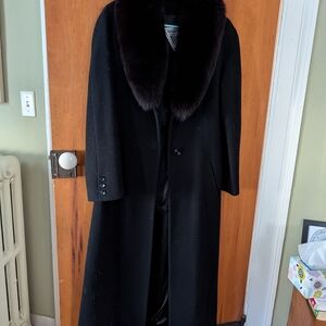 Marvin Richards Black Trench Coat with Plush Fur Collar